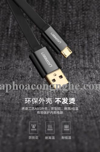 Ugreen 30675 0.5M màu Đen Cáp sạc truyền dữ liệu USB 2.0 sang MICRO USB dáng dẹt US118 30030675